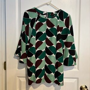 Ann Taylor Green and Black Boxy 3/4 Sleeve Blouse